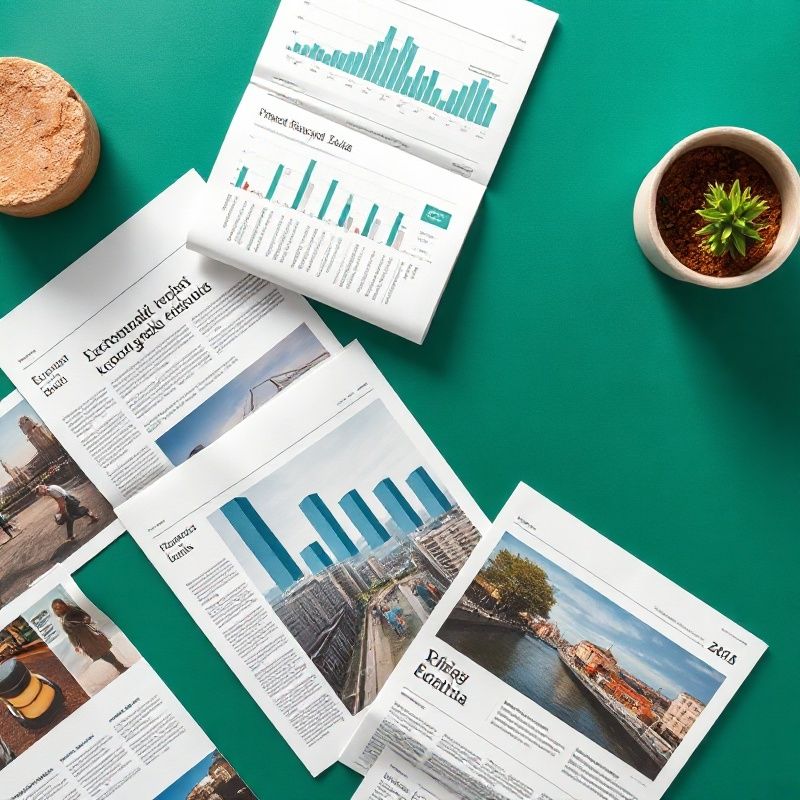 Ekonomski izvještaji i novine na uredničkom stolu